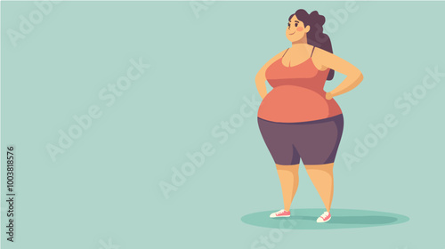 Illustration of an overweight girl. The problem of obesity.