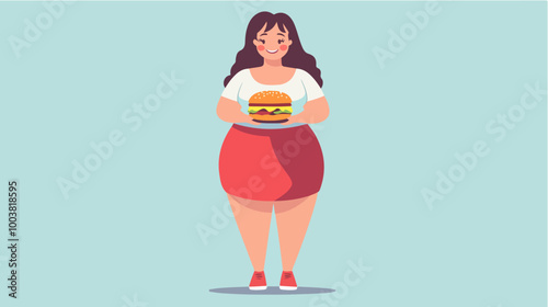 Illustration of an overweight girl. The problem of obesity.