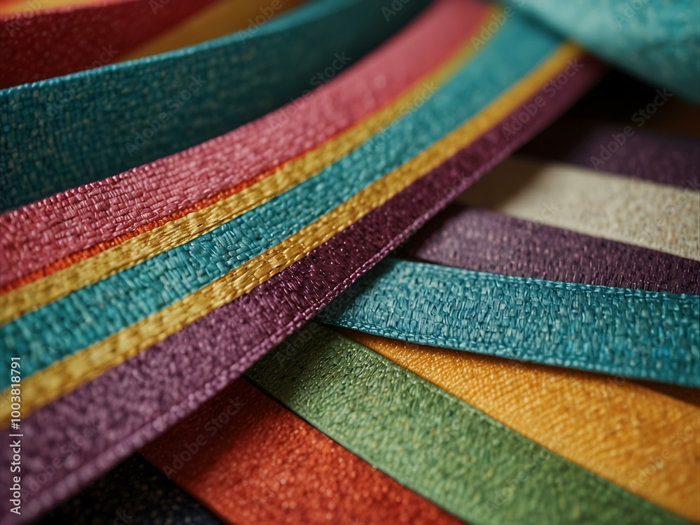 Close-up of colorful woven fabric ribbons. Close-up of colorful woven fabric ribbons.