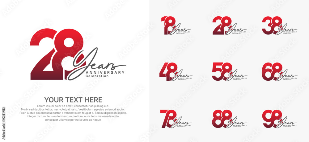 Naklejka premium Anniversary logo set vector design, red and black for celebration event