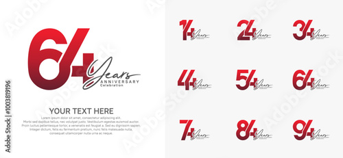 Anniversary logo set vector design, red and black for celebration event