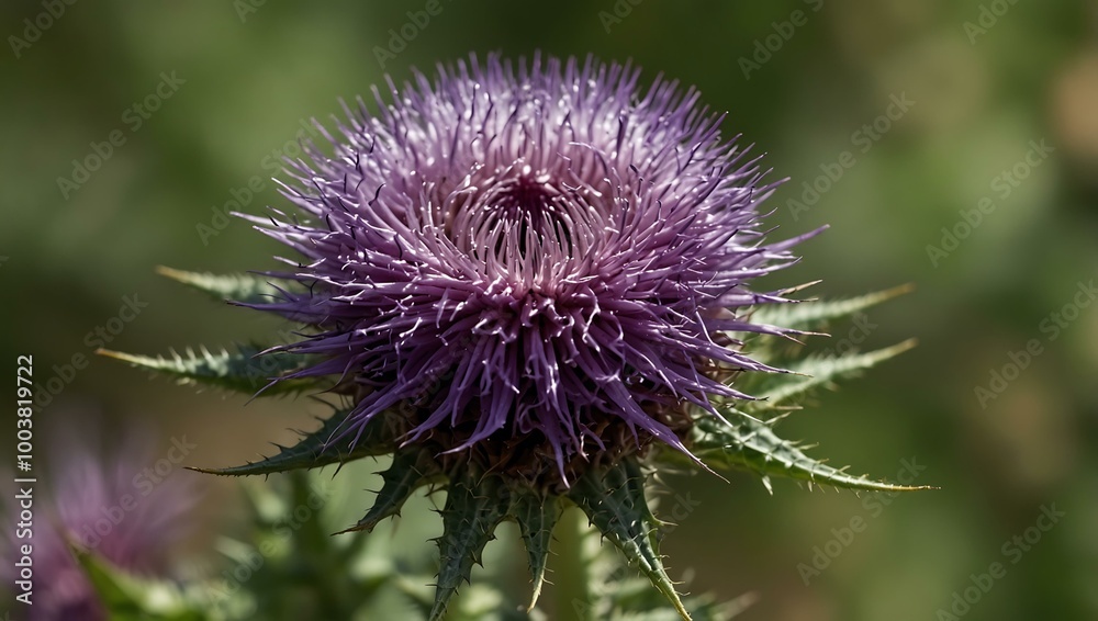 Close-up of purple thistle flower in nature. Close-up of purple thistle flower in nature.