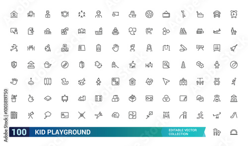 Kids playground icons collection, Outline set of kid playground. Vector icons for web and ui design, Editable stroke. Pixel perfect.