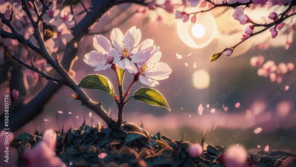Obraz premium Serene Blossom Under a Golden Sunset