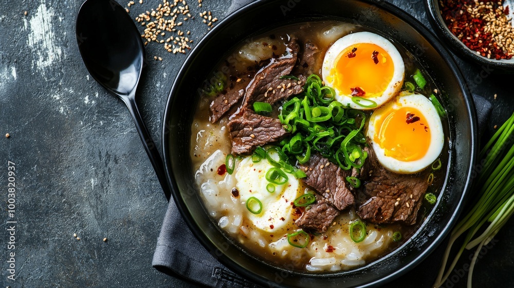 Traditional Korean Tteokguk Soup with Egg and Beef Traditional Korean Tteokguk Soup with Egg and Beef