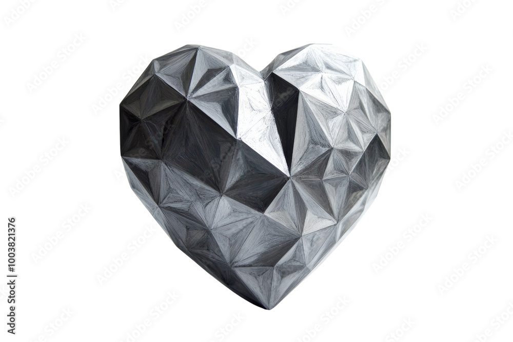 Faceted geometric heart with intricate patterns ,Isolated on transparent background Faceted geometric heart with intricate patterns ,Isolated on transparent background