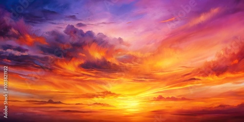 Sunset sky orange purple abstract watercolor background with gentle brushstrokes and vibrant colors, purple, gentle,sunset, brushstrokes, orange, sky, vibrant, colors, background