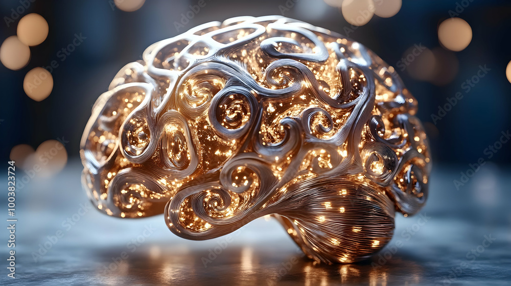 Glowing Metallic Brain Abstract Design Glowing Metallic Brain Abstract Design