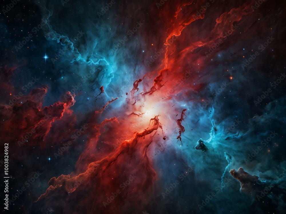 Cosmic red and blue nebula in space. Cosmic red and blue nebula in space.