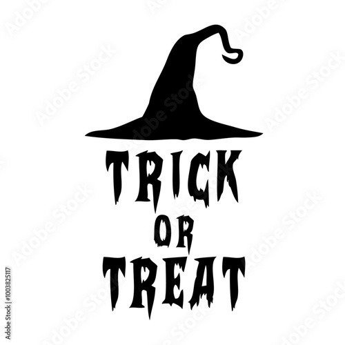 Logo con mensaje Trick or Treat con sombrero de bruja para tarjetas y felicitaciones de Halloween