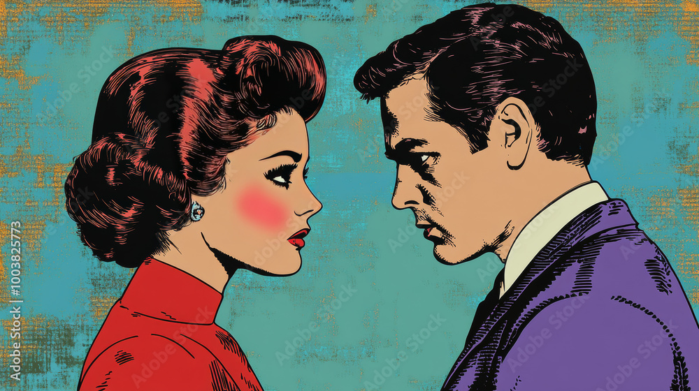 Abusive relationships in a couple in which formality is important. Infringement of human desires. A woman forces a man to marry her. Pop Art Retro Vector Illustration Kitsch Vintage 50s 60s Style. Abusive relationships in a couple in which formality is important. Infringement of human desires. A woman forces a man to marry her. Pop Art Retro Vector Illustration Kitsch Vintage 50s 60s Style.