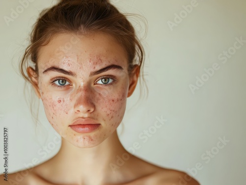 Young Woman with Acne Facing the Camera