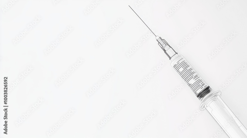 White Background with a Thin Line Drawing of a Syringe and Text Space. Perfect for pharmaceutical or medical content White Background with a Thin Line Drawing of a Syringe and Text Space. Perfect for pharmaceutical or medical content