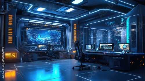 Futuristic Sci-Fi Control Room with Advanced Technology