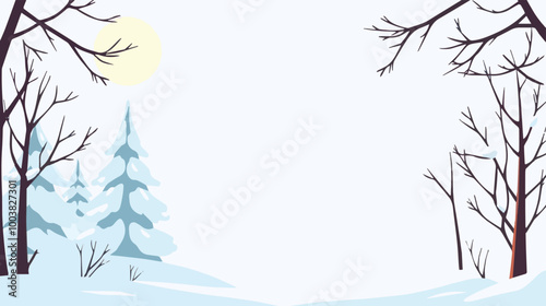 Winter snow landscape banner background with fir trees and merry christmas Illustration for poster, cover, or advertising, sale, offer, 