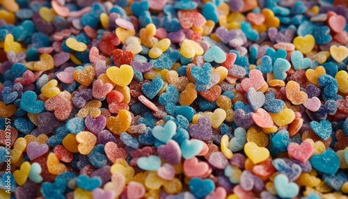 Colorful Heart-Shaped Candies A Valentines Day Background with Vibrant, Sweet Treats