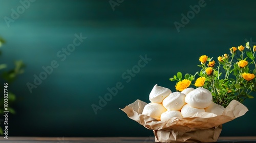 Large rustic meringues with cracks revealing a soft, chewy interior, placed on parchment paper with a natural, homemade aesthetic, meringue, rustic dessert styling photo