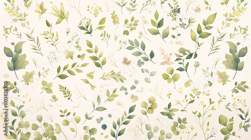 Watercolor Greenery Pattern: Delicate watercolor leaves and branches in soft green hues create a beautiful, organic pattern. Perfect for adding a touch of nature to your projects.