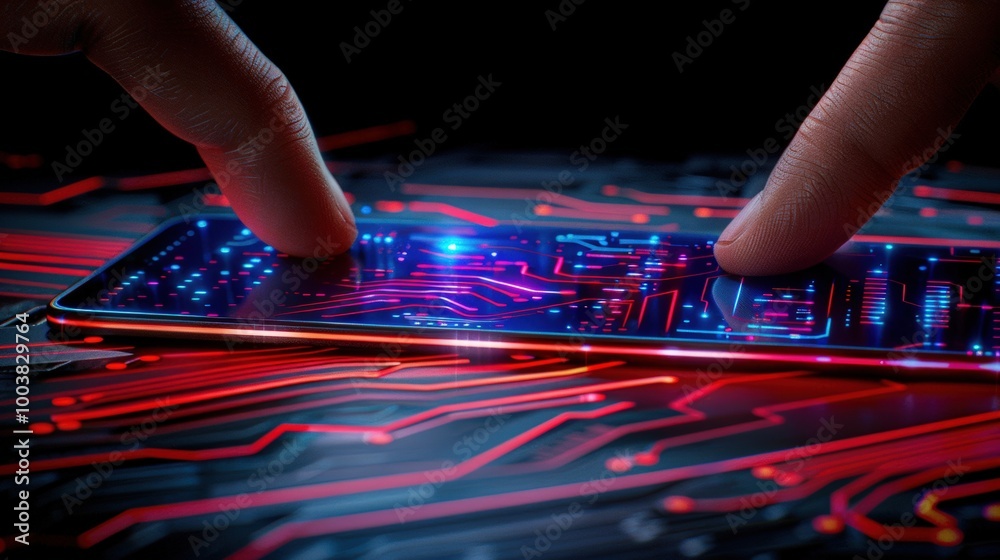 Futuristic Technology Interaction with Smartphone Screen Futuristic Technology Interaction with Smartphone Screen