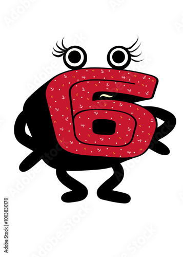 Funny big isolated number six red color