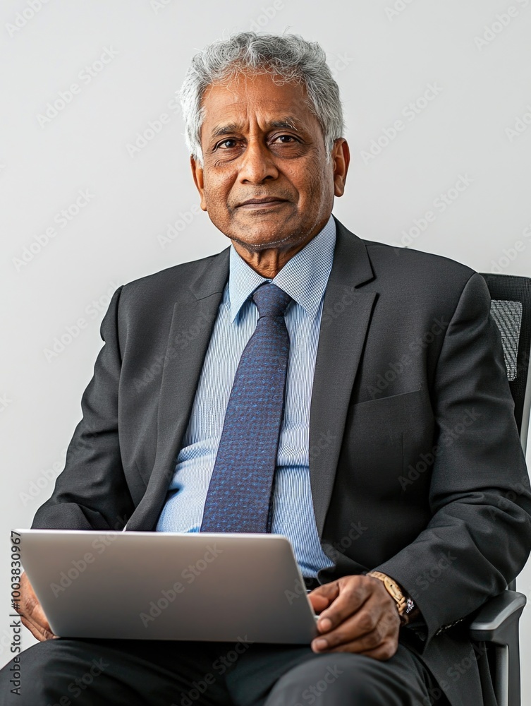 Indian Businessman Sitting at a Table with Laptop Indian Businessman Sitting at a Table with Laptop