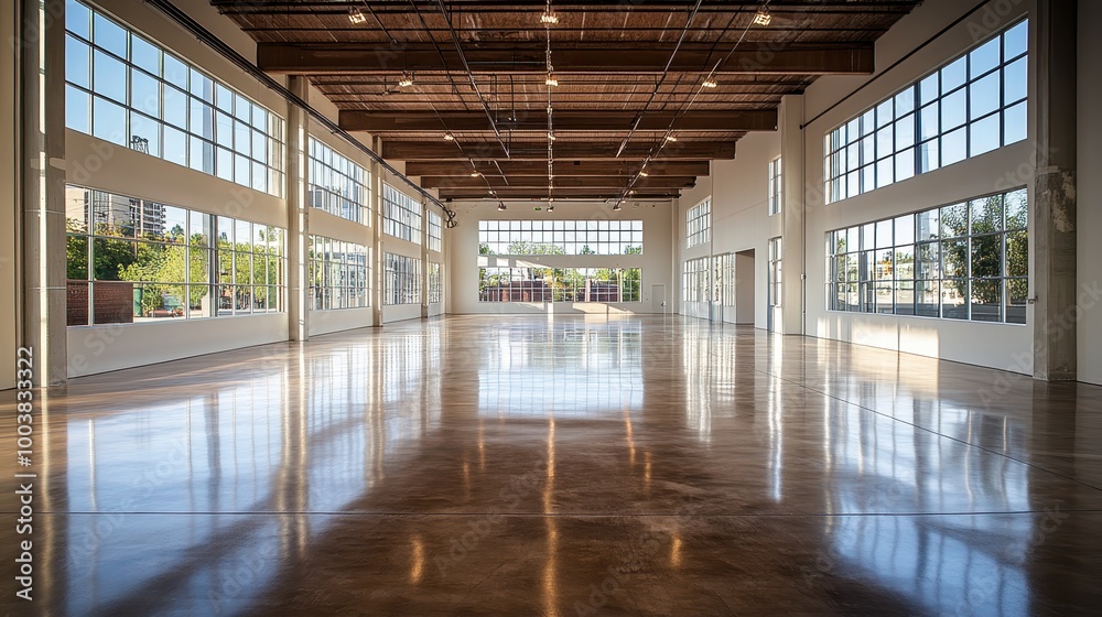 Spacious Modern Industrial Loft with Large Windows and Polished Concrete Floors Spacious Modern Industrial Loft with Large Windows and Polished Concrete Floors