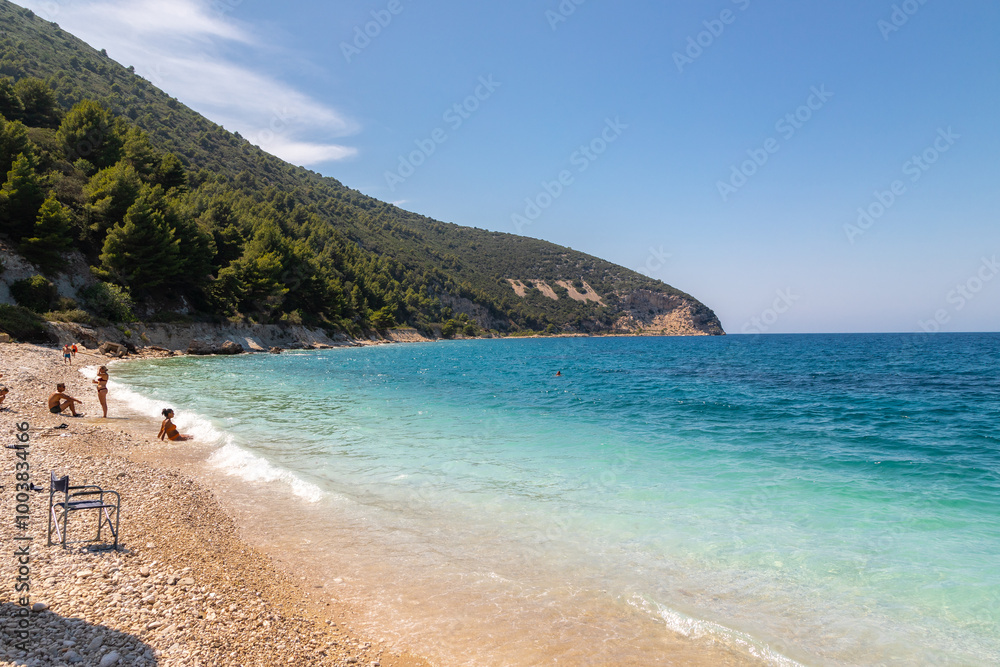 Fototapeta premium Sazan is an Albanian uninhabited island in the Mediterranean Sea. It us the largest of Albania's islands and it was a designated military exclusion zone. It lies in a strategically important location
