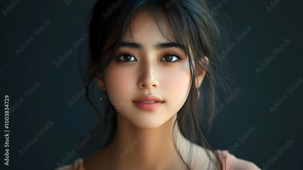 Portrait of a Woman with Brown Hair and Eyes Looking at the Camera Portrait of a Woman with Brown Hair and Eyes Looking at the Camera