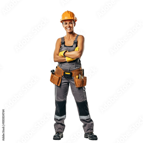 Construction worker, wearing yellow hardhat, isolated