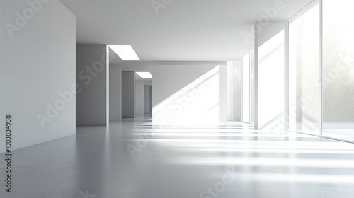 3D rendering of an empty white room with a minimalistic interior design