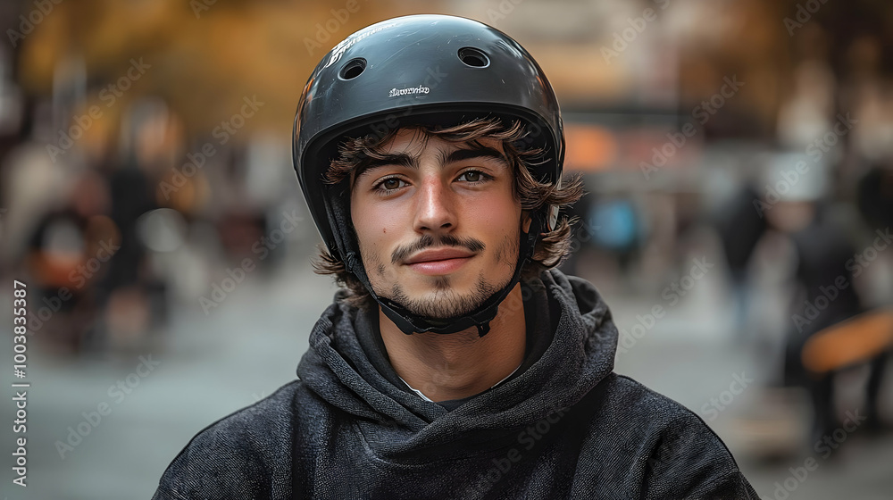 Young Man Wearing a Helmet - Portrait of a Skateboarder