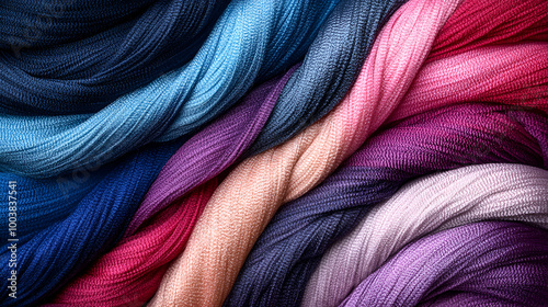 Colorful strands of yarn in various shades display intricate texture and softness in a close-up view for crafting activities