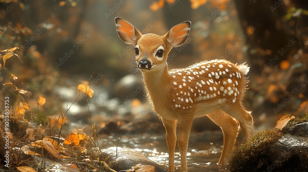 Fawn Deer in Autumn Forest: A Moment of Tranquility Fawn Deer in Autumn Forest: A Moment of Tranquility