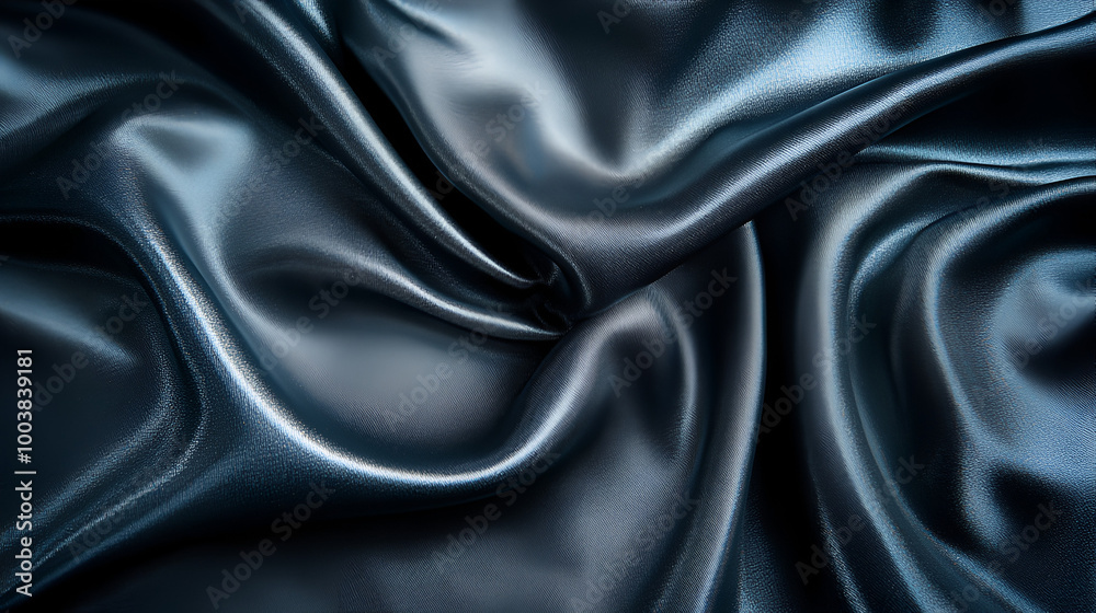 Fototapeta premium Elegant dark satin fabric draped and curled gracefully to create a luxurious texture and sheen in a close-up view