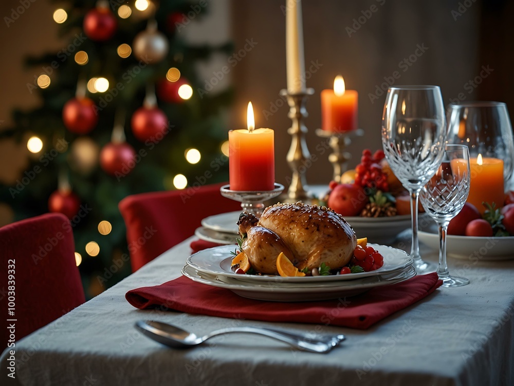 Festive holiday dinner with vibrant decorations Festive holiday dinner with vibrant decorations