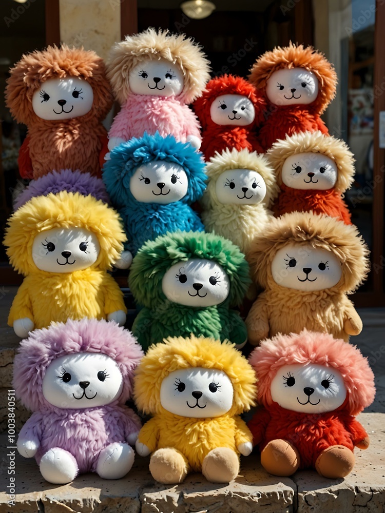 Fluffy toy characters on display in Neos Marmaras, Greece. Fluffy toy characters on display in Neos Marmaras, Greece.