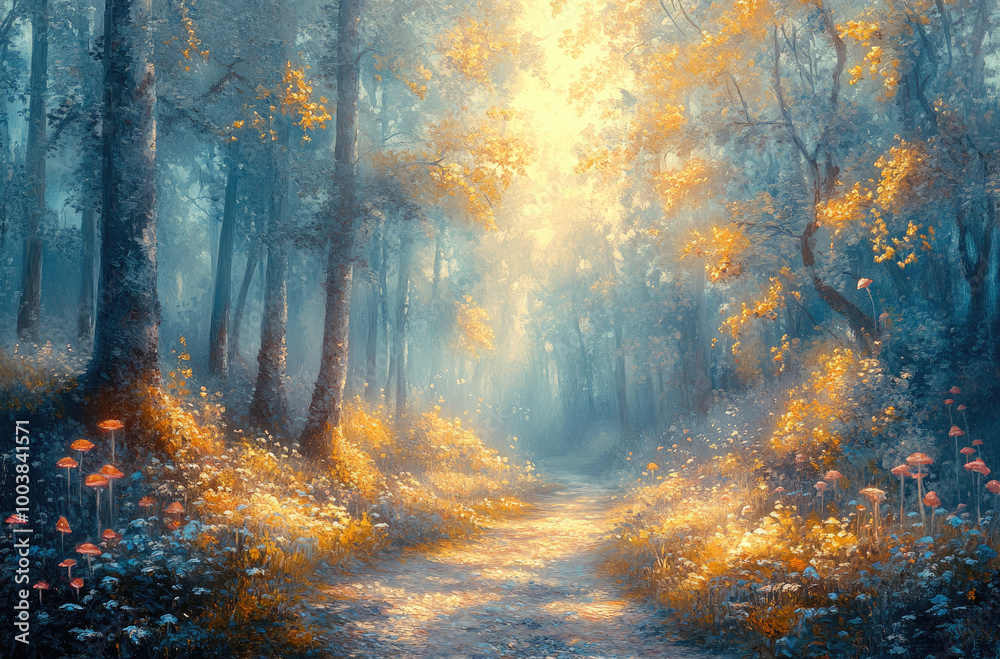 Enchanted Forest with Glowing Mushrooms: A Magical Oil Painting Perfect for Fantasy and Nature Lovers Enchanted Forest with Glowing Mushrooms: A Magical Oil Painting Perfect for Fantasy and Nature Lovers