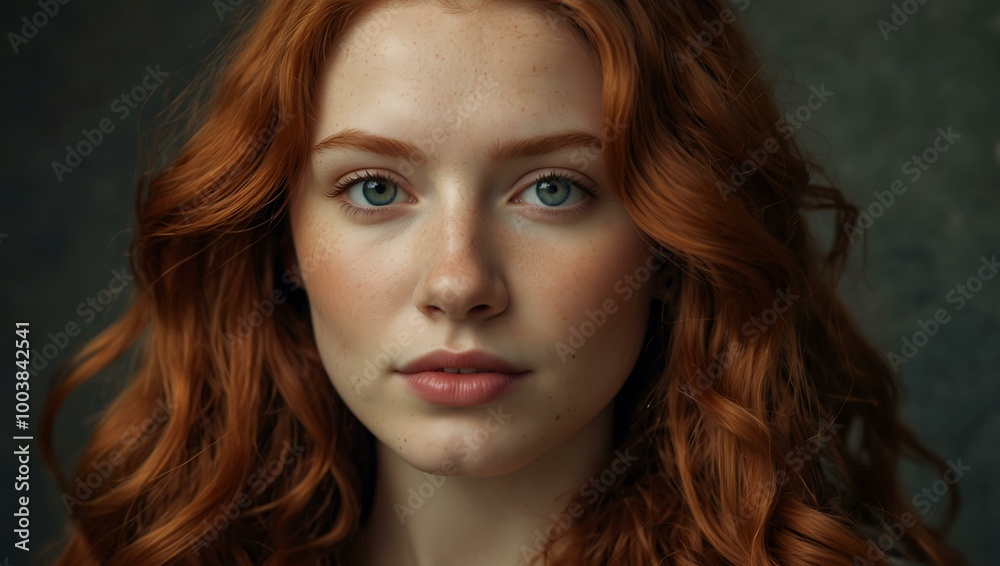 Friendly woman with long wavy red hair and natural beauty. Friendly woman with long wavy red hair and natural beauty.