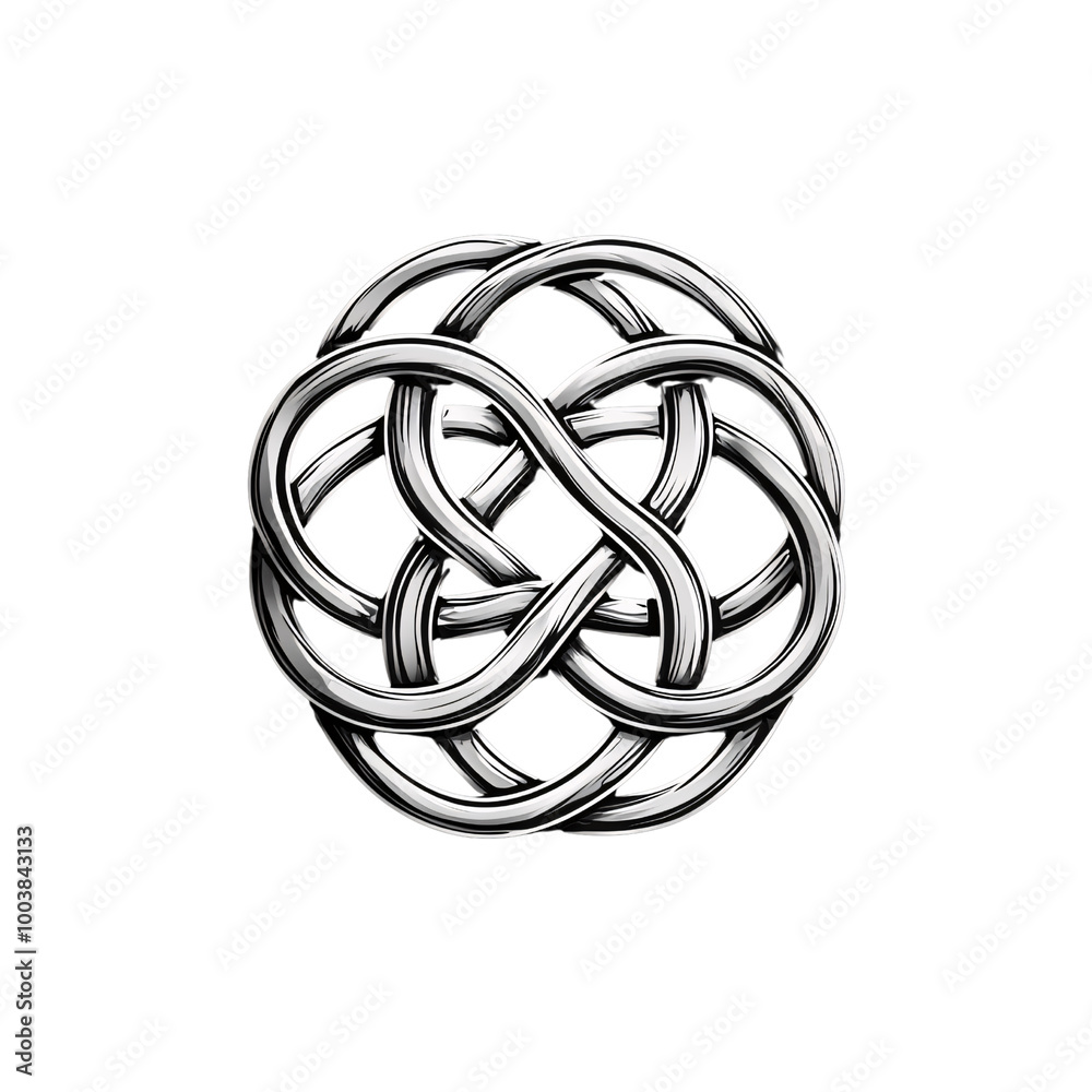 Intertwined abstract knot design silver transparent background