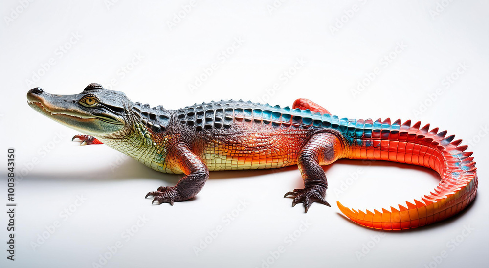 Fototapeta premium animal, reptiles, coloré, isolé, blanc, faune, nature, queue, vert, crocodile, sauvage, fond blanc, triton, petit, gros plan, brun, noir,