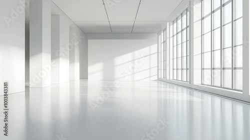 3D rendering of an empty white room with a minimalistic interior design