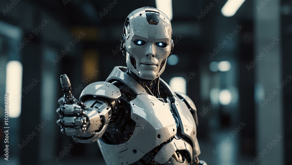 Futuristic robot giving a thumbs up. Futuristic robot giving a thumbs up.