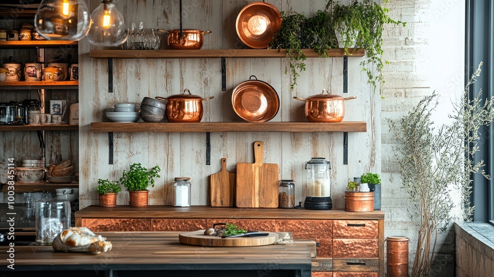 Rustic kitchen with open shelving Rustic kitchen with open shelving