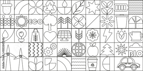 Geometric outline modern eco friendly bauhaus background. Seamless pattern