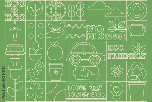Geometric outline eco friendly background. Seamless pattern bauhaus