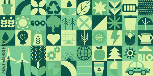 Geometric modern eco friendly bauhaus background. Abstract nature in flat minimalist style. Seamless pattern