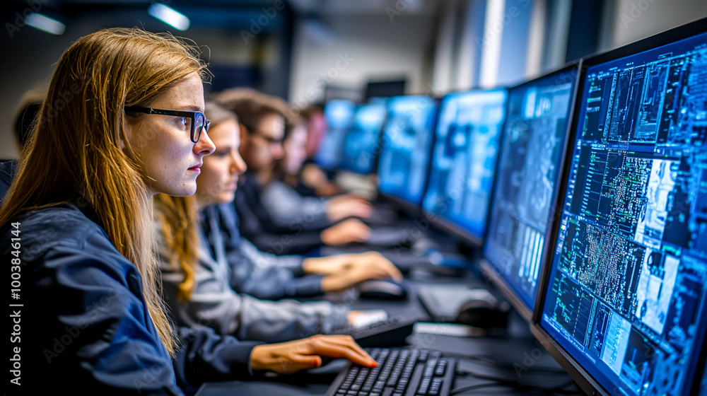 Professionals Working with Data on Multiple Monitors Professionals Working with Data on Multiple Monitors