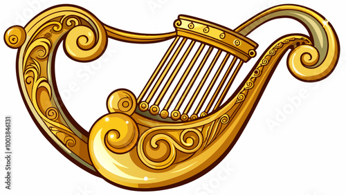 Gold colour antique mouth harp, white background