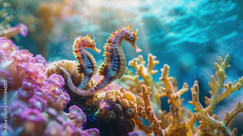 Adorable Baby Seahorses in a Colorful Coral Reef