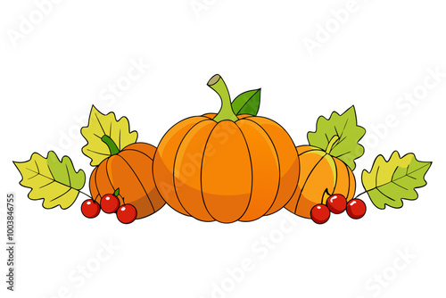 Festive autumn decor from pumpkins, berries and leaves on a white background.